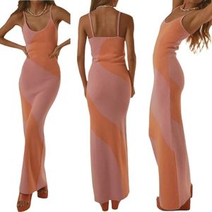 Bodycon Hollow Out/Colorblock Midi/Maxi Knit Dress | Size L